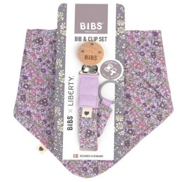 BIBS LIBERTY BANDANA BIB & CLIP CHAMOMILE LAWN VIOLET SKY zestaw bandanka śliniak + zawieszka do smoczka