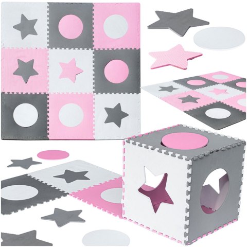 Mata edukacyjna piankowa puzzle szara różowa 60 x 60 x 1 cm 9 elementów