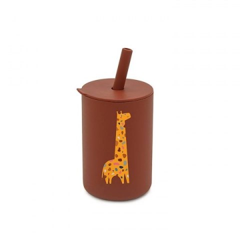 Silikonowy kubek z rureczką - czerwona żyrafa