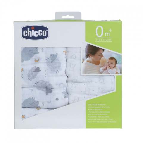 Chicco Pielucha 100% Bwełna 4W1 110CMx100cm 2 SZT BEAR&GREY SHEEP