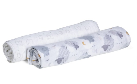 Chicco Pielucha 100% Bwełna 4W1 110CMx100cm 2 SZT BEAR&GREY SHEEP