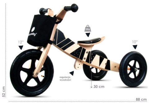 Rowerek biegowy drewniany dla 2 latka 2w1 Twist Plus - Samoa Black Edition