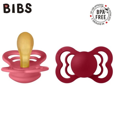 BIBS SUPREME 2-PACK CORAL & RUBY M Smoczek symetryczny kauczuk Hevea