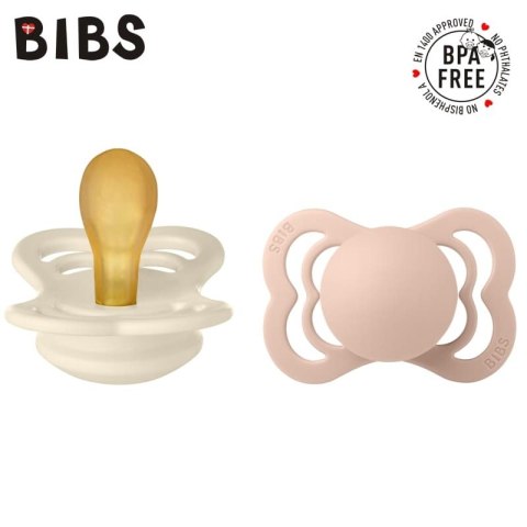 BIBS SUPREME 2-PACK IVORY & BLUSH S Smoczek symetryczny kauczuk Hevea