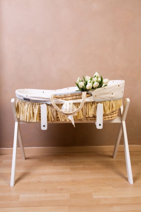 Childhome Kosz mojżesza Boho z materacykiem + Pokrowiec Jersey Gold dots