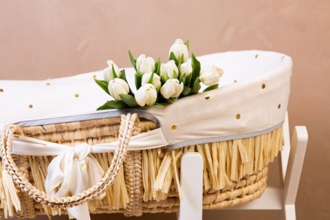 Childhome Kosz mojżesza Boho z materacykiem + Pokrowiec Jersey Gold dots