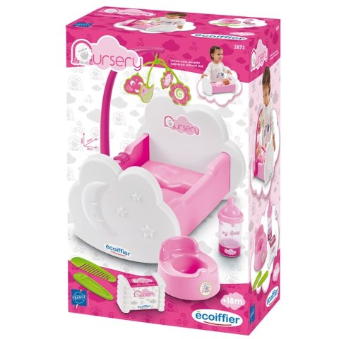 ECOIFIIER Kołyska z Karuzelą Nursery Dla Lalki + Akcesoria 6 el.