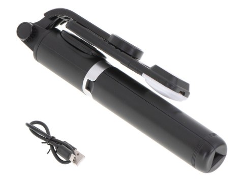 Kijek do selfie z pilotem Bluetooth statyw tripod lampka LED czarny