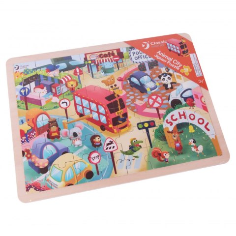 CLASSIC WORLD Drewniane Puzzle Miasto Zwierząt 48 el.