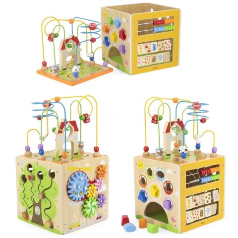 VIGA Activity Box Drewniane Edukacyjne Centrum Gier 5w1 kostka