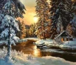 Malowanie po numerach Las zimą, rzeka 40 x 50 5590
