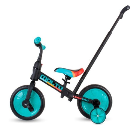 Rowerek biegowy z pedałami i popychaczem 3w1 Molto Leggero turkusowy