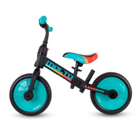 Rowerek biegowy z pedałami i popychaczem 3w1 Molto Leggero turkusowy