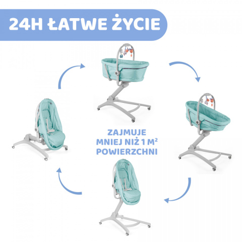 BABY HUG 4w1 leżaczek, kołyska, krzesełko do karmienia Chicco - Aquarelle