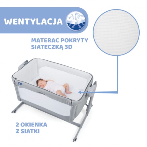 Next2me Magic Chicco 0m+ łóżeczko dostawne - Cool Grey