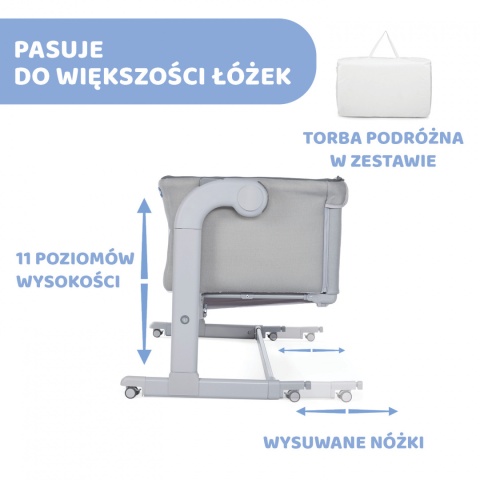 Next2me Magic Chicco 0m+ łóżeczko dostawne - Cool Grey