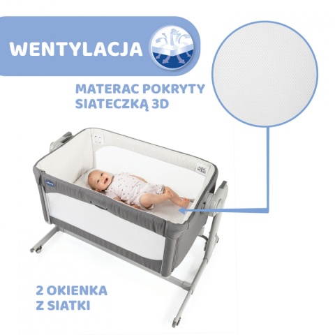 Next2me Magic Chicco 0m+ łóżeczko dostawne - MOON GREY