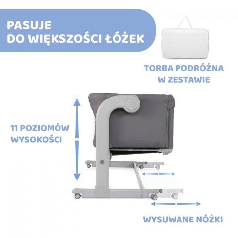 Next2me Magic Chicco 0m+ łóżeczko dostawne - MOON GREY