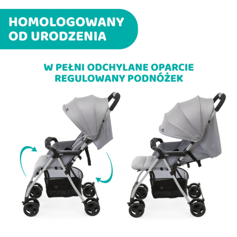 OHLALA 3 Chicco ultra lekki wózek spacerowy, składana rączka, waga 4,2 kg - Grey Mist