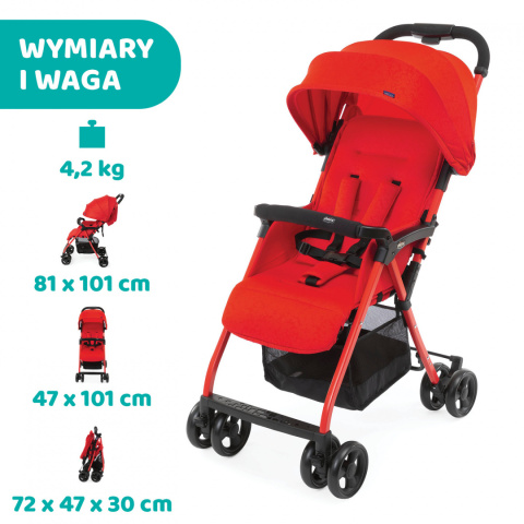 OHLALA 3 Chicco ultra lekki wózek spacerowy, składana rączka, waga 4,2 kg - Red Passion