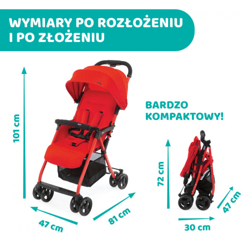 OHLALA 3 Chicco ultra lekki wózek spacerowy, składana rączka, waga 4,2 kg - Red Passion
