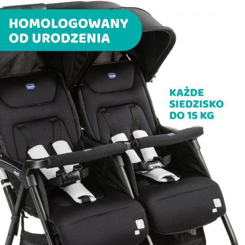 OHLALA TWIN CHICCO Podwójny, lekki wózek spacerowy 8kg - BLACK NIGHT