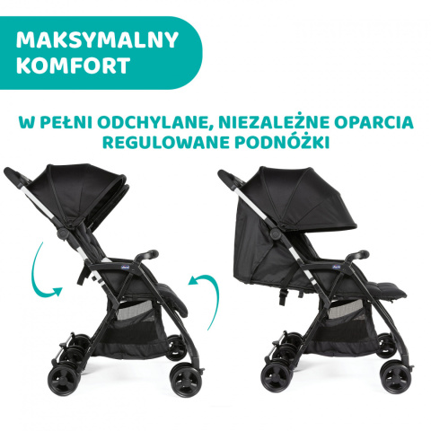 OHLALA TWIN CHICCO Podwójny, lekki wózek spacerowy 8kg - BLACK NIGHT