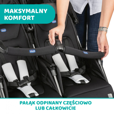OHLALA TWIN CHICCO Podwójny, lekki wózek spacerowy 8kg - BLACK NIGHT