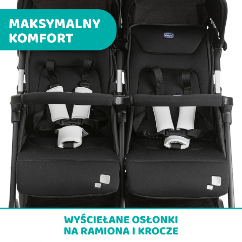 OHLALA TWIN CHICCO Podwójny, lekki wózek spacerowy 8kg - BLACK NIGHT