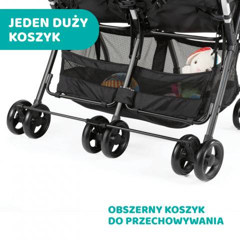 OHLALA TWIN CHICCO Podwójny, lekki wózek spacerowy 8kg - BLACK NIGHT