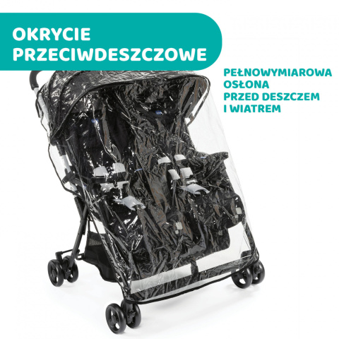 OHLALA TWIN CHICCO Podwójny, lekki wózek spacerowy 8kg - BLACK NIGHT