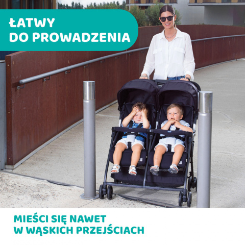 OHLALA TWIN CHICCO Podwójny, lekki wózek spacerowy 8kg - BLACK NIGHT