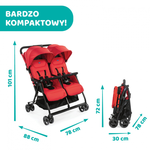 OHLALA TWIN CHICCO Podwójny, lekki wózek spacerowy 8kg - PAPRIKA