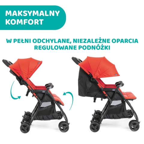OHLALA TWIN CHICCO Podwójny, lekki wózek spacerowy 8kg - PAPRIKA