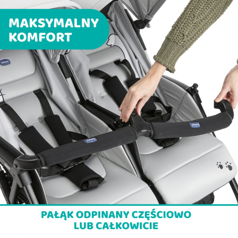 OHLALA TWIN CHICCO Podwójny, lekki wózek spacerowy 8kg - SILVER CAT