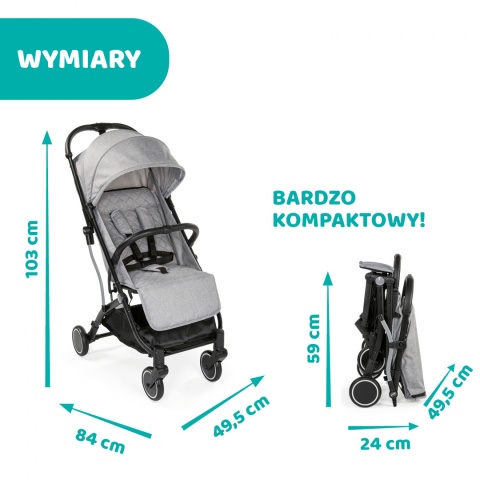 TROLLEY ME CHICCO Wózek spacerowy 7,1kg - LIGHT GREY
