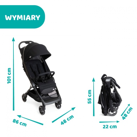 WE Chicco wózek spacerowy do 22kg składany jedną ręką 5,5kg - BLACK