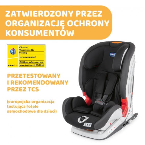 YOUniverse Fix Grupa 1/2/3 9-36 kg Chicco fotelik samochodowy 3* ADAC - Jet Black