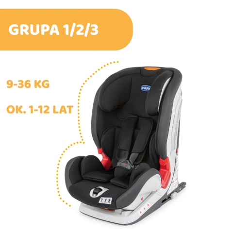 YOUniverse Fix Grupa 1/2/3 9-36 kg Chicco fotelik samochodowy 3* ADAC - Jet Black