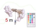 Lampki dekoracyjne LED mini cotton balls 5m 50LED USB + pilot 16 kolorów