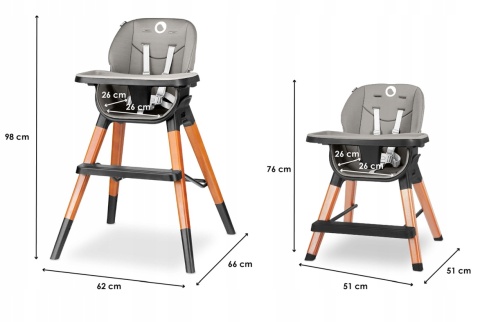 MONA BLACK ONYX krzesełko 4w1 Lionelo do 75kg, dla starszych dzieci, stołek barowy, turystyczne