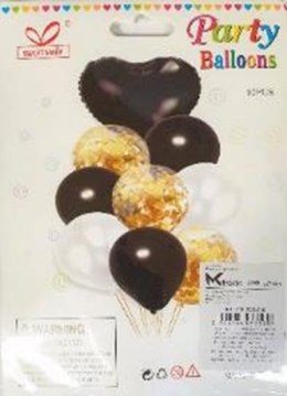 Balony z sercem i konfetti 30-46cm 10szt czarne