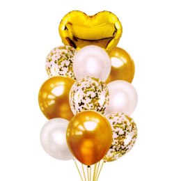 Balony z sercem i konfetti 30-46cm 10szt złote