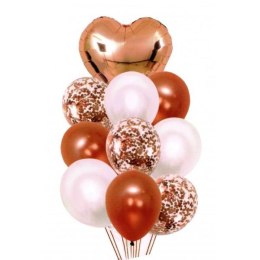 Zestaw balonów z sercem i konfetti 30-46cm 10szt różówo perłowe BCS-570