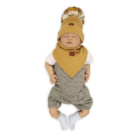 Hi Little One czapka z chustą komplet ALPACA BOHO Mustard S Pom Pom