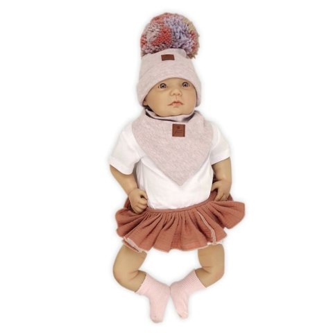 Hi Little One czapka z chustą komplet ALPACA BOHO Dark Pink S Pom Pom