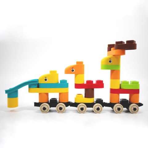 ZWIERZĘTA Z KLOCKÓW NA KOŁACH DLA MALUSZKA 38 EL.