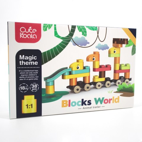 ZWIERZĘTA Z KLOCKÓW NA KOŁACH DLA MALUSZKA 38 EL.