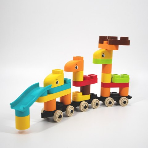 ZWIERZĘTA Z KLOCKÓW NA KOŁACH DLA MALUSZKA 38 EL.