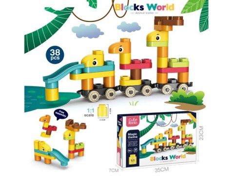 ZWIERZĘTA Z KLOCKÓW NA KOŁACH DLA MALUSZKA 38 EL.